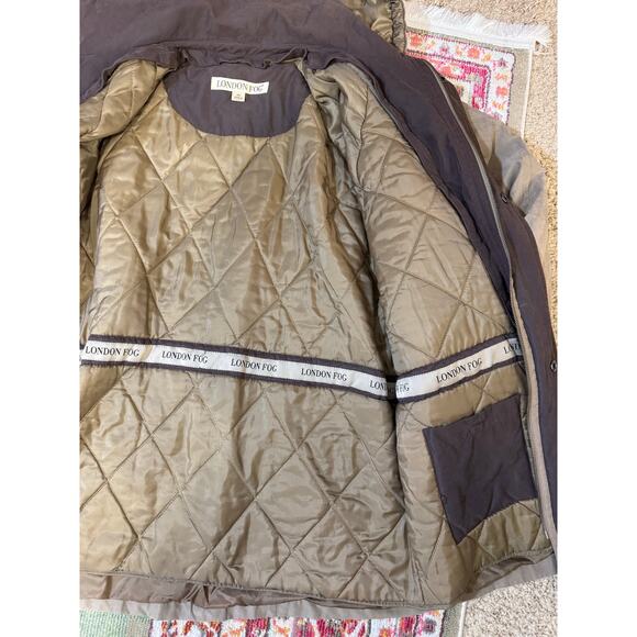 London Fog Light & Dark Brown Trench Puffer Jacket / Coat with Detachable Hood - Picture 4 of 7